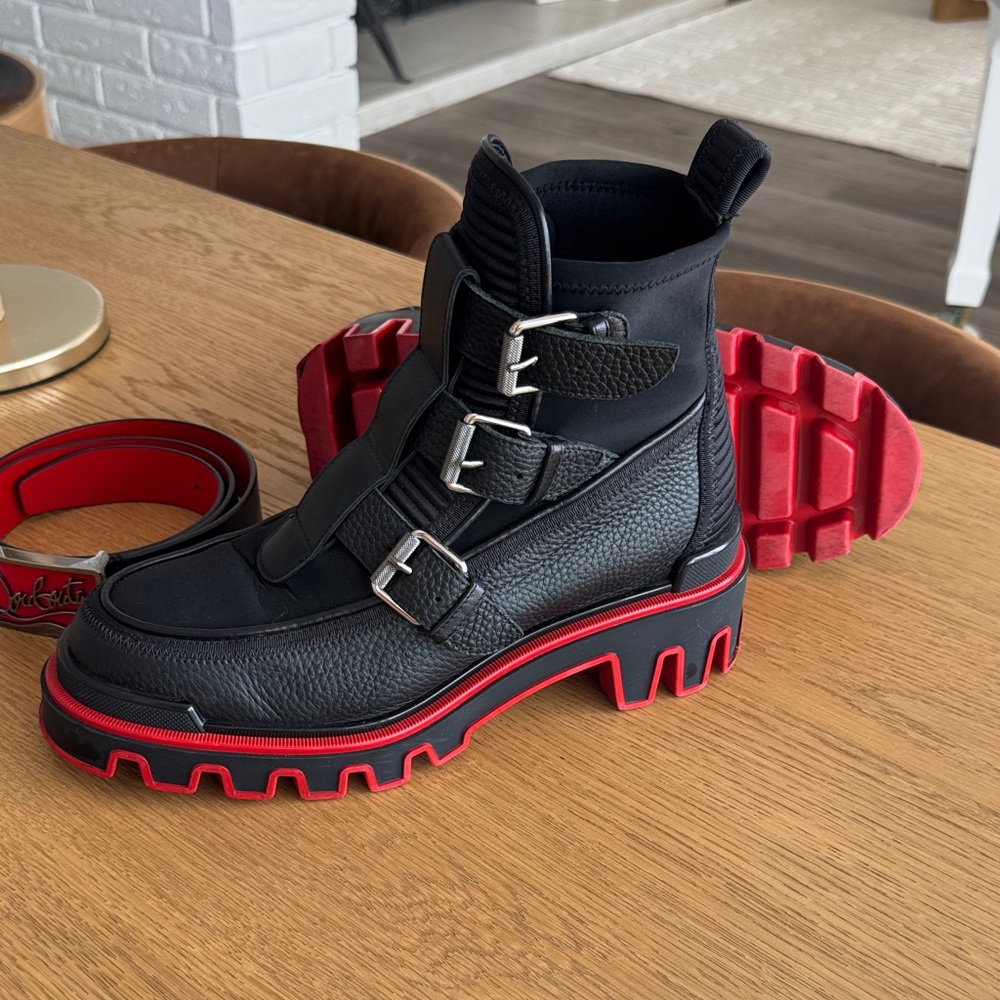 Christian Louboutin Black and Red Men's Boat Shoes